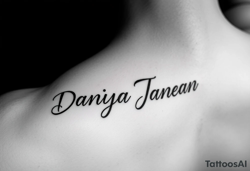 Arm tattoo with the name DANIYA JANEAN in cursive tattoo idea Arm tattoo with the name DANIYA JANEAN in cursive tattoo idea