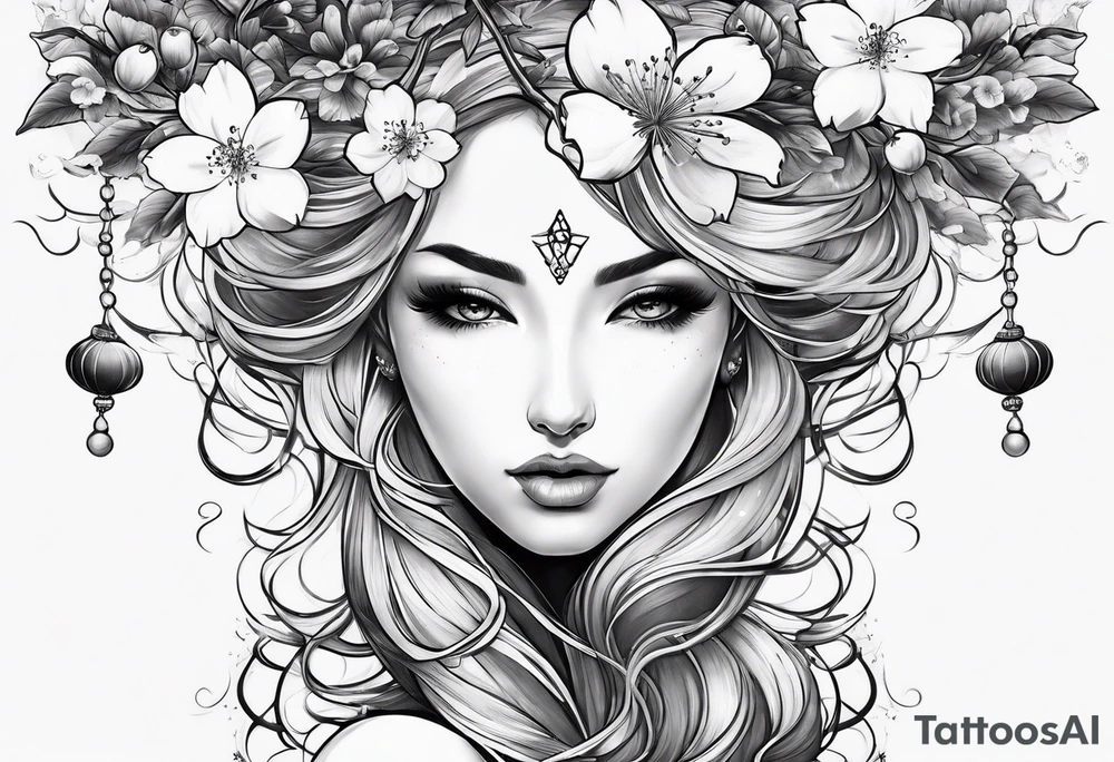 solar system with cherry blossoms spread about spine tattoo idea