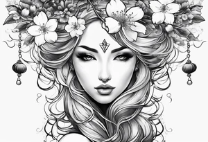 solar system with cherry blossoms spread about spine tattoo idea