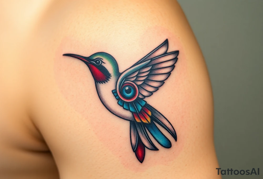 A hummingbird with the Eye of Horus as its body
 (only red , blue and black are possible colors) tattoo idea