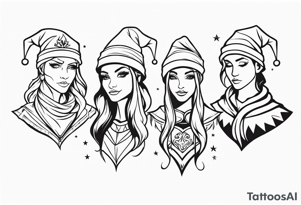 santa elves silhouettes tattoo idea