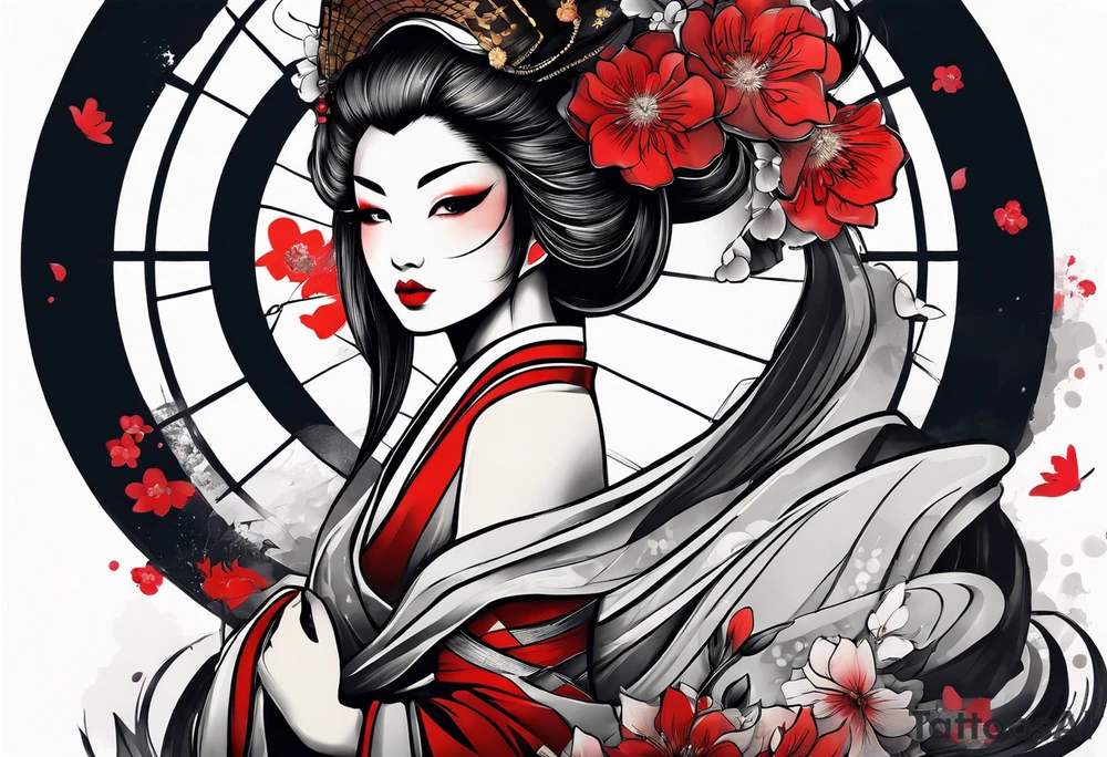 trash polka geisha tattoo idea
