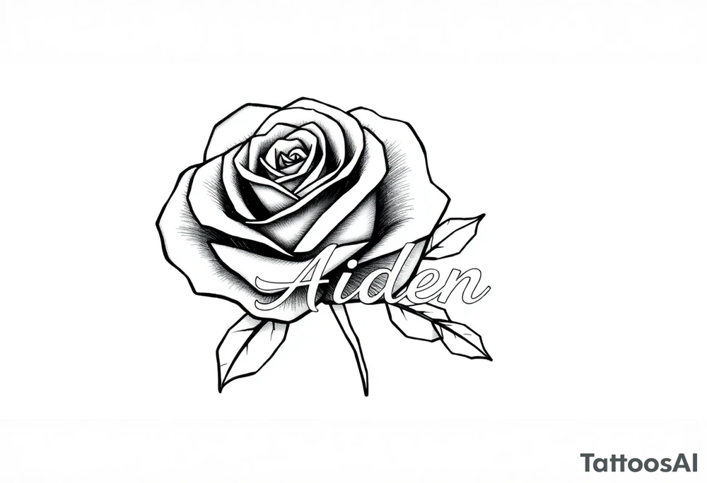 Rose behind the name Aiden tattoo idea
