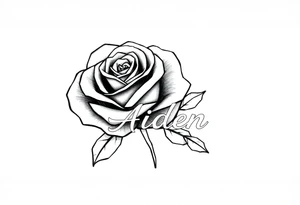 Rose behind the name Aiden tattoo idea