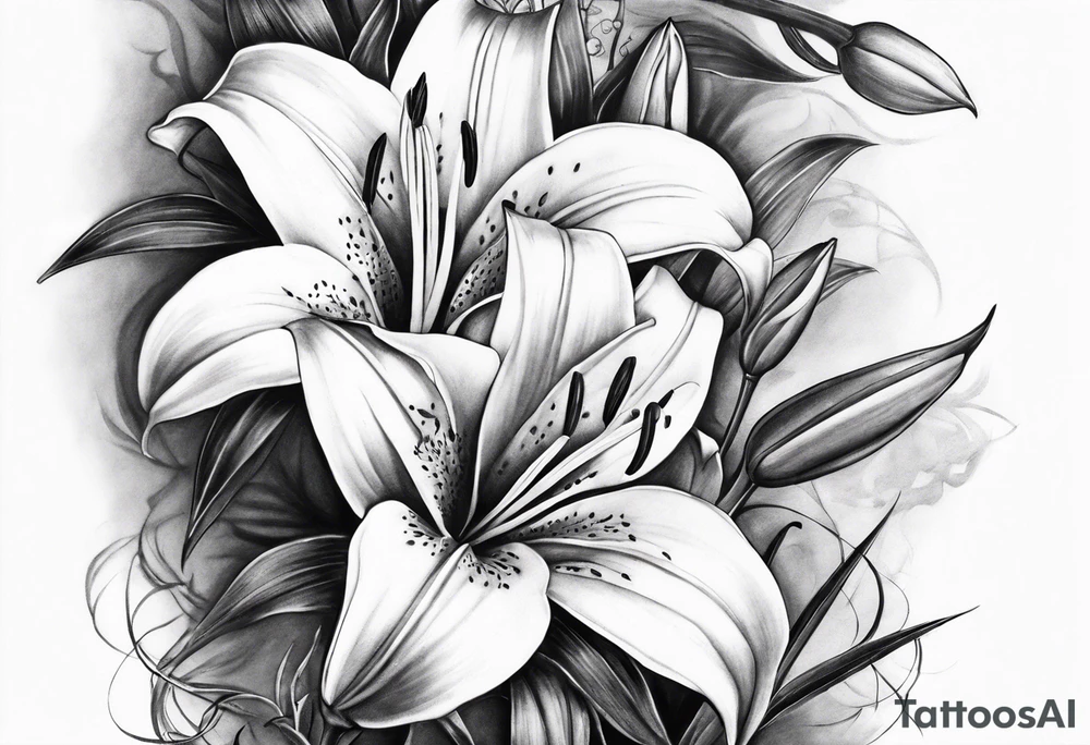Sleeve. Lilies with thorns tattoo idea