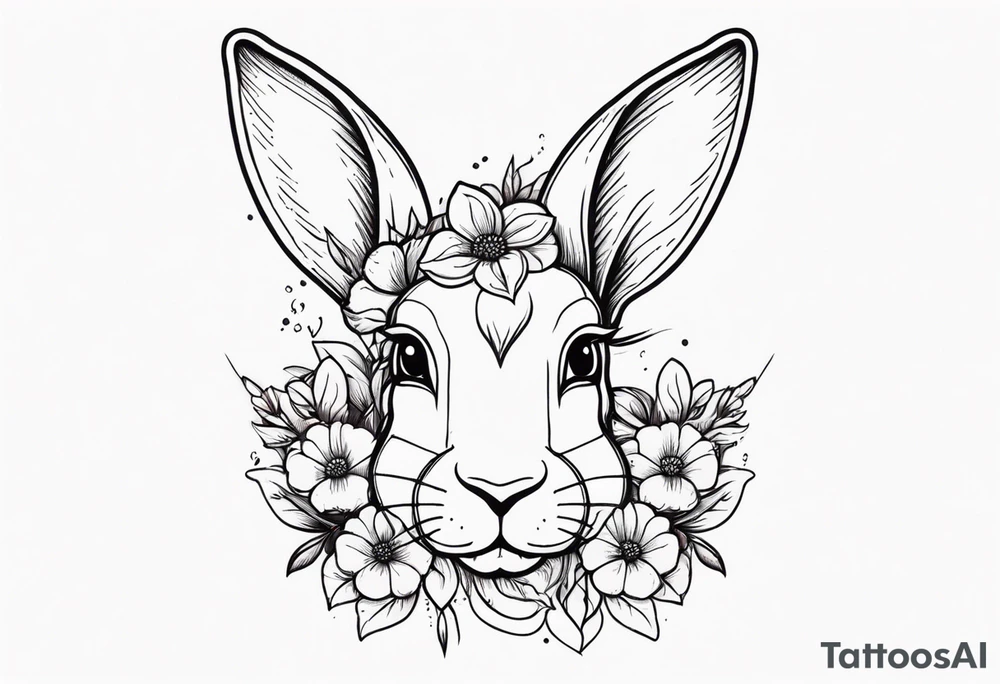 Rabbit head and flowers tattoo idea