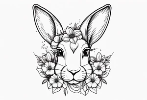 Rabbit head and flowers tattoo idea