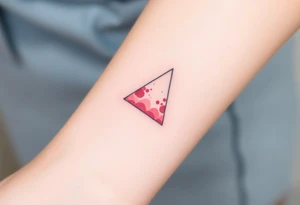 A watercoloured pink triangle, with small lining and upside down tattoo idea