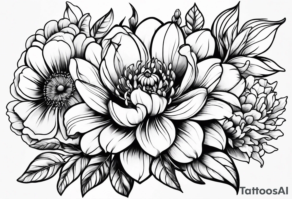 Spring flower grouped tattoo idea