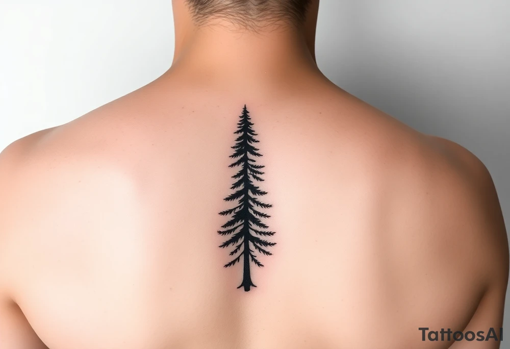 a minimalist tattoo of a douglas fir tree, combined with a band around the left forearm which connects at the bottom of the trunk of the tree. Please don't have it on the back -- make it on the arm tattoo idea