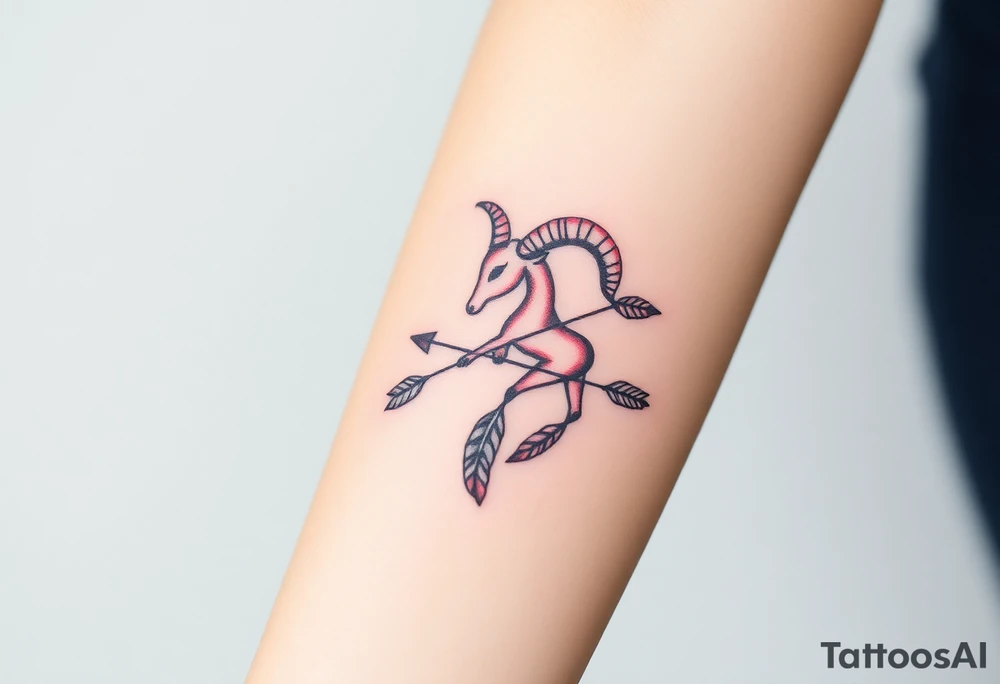 Aries zodiac sign with arrow and feather tattoo idea