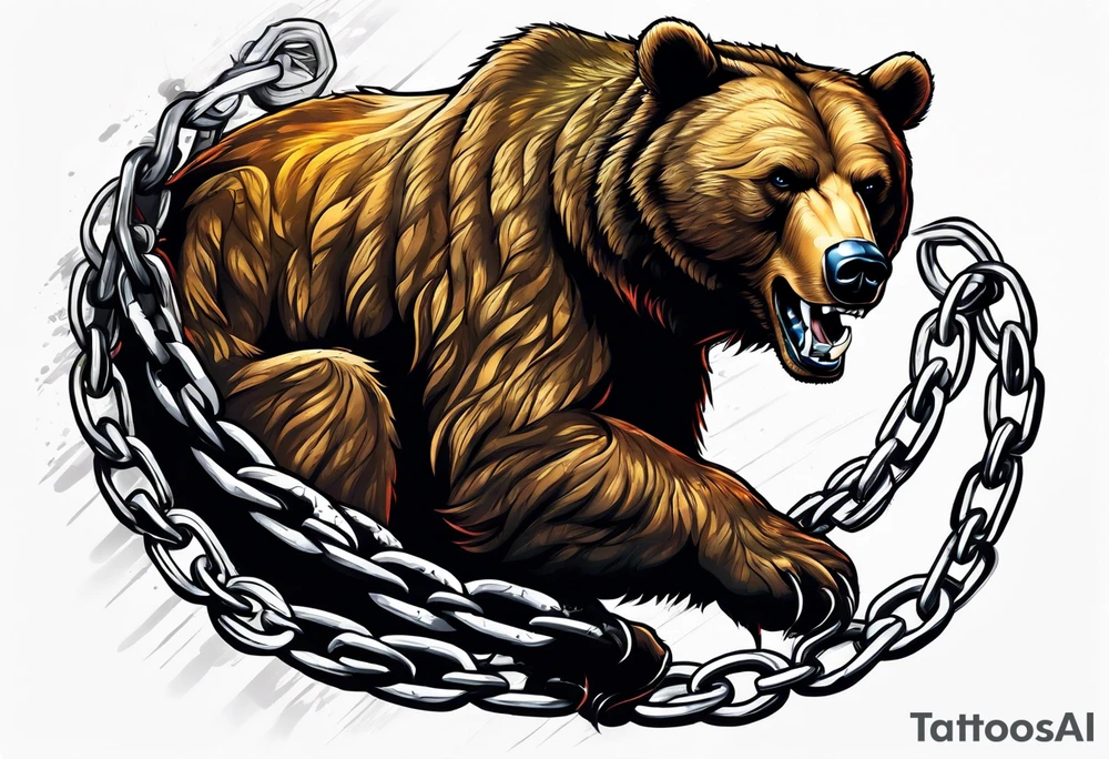 Bear breaking from chains and clawing his enemy tattoo idea