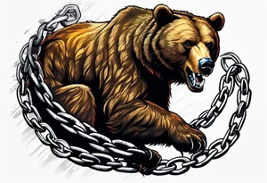 Bear breaking from chains and clawing his enemy tattoo idea