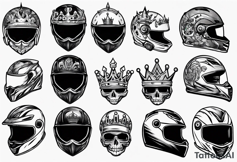 motorbike helmet with a crown on top tattoo idea