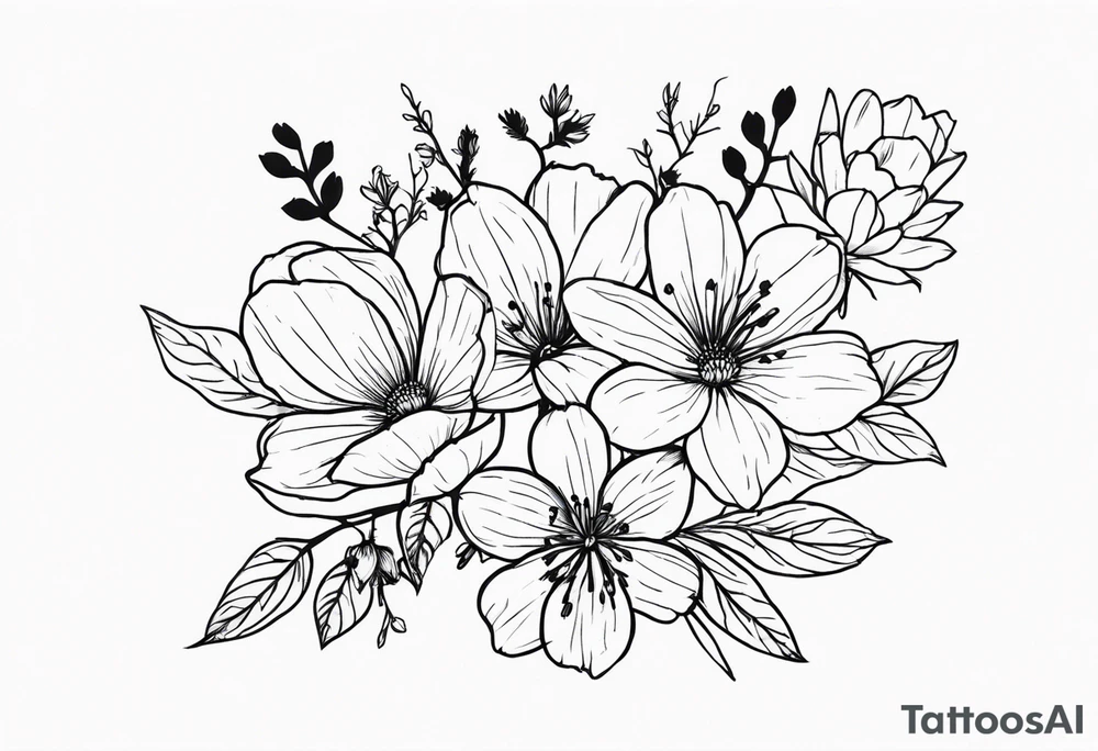 Small birth flower bouquet with no leaves tattoo idea