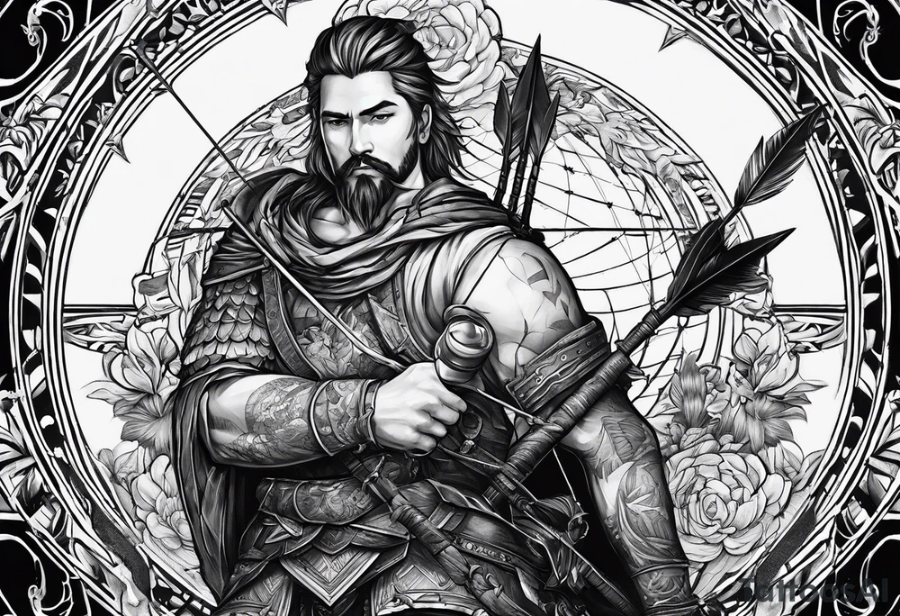 a man with arrows shot at him while holding a globe tattoo idea