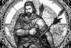 a man with arrows shot at him while holding a globe tattoo idea