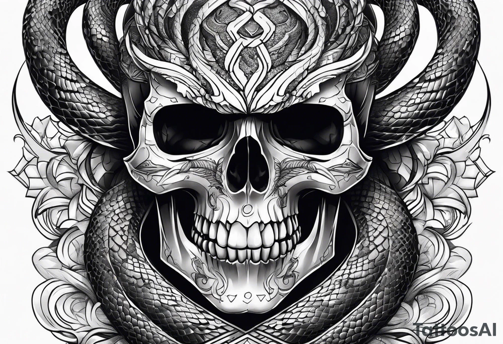 skull with snake tattoo idea