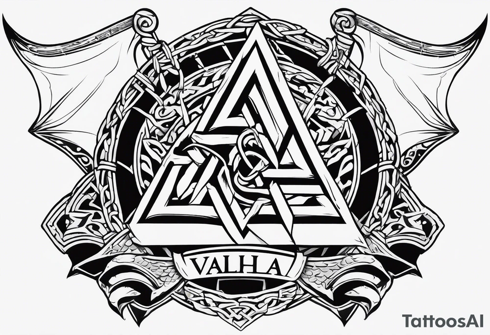 Valhalla sword shield dragon axe Valknut barbed wire chains tribal tattoo idea
