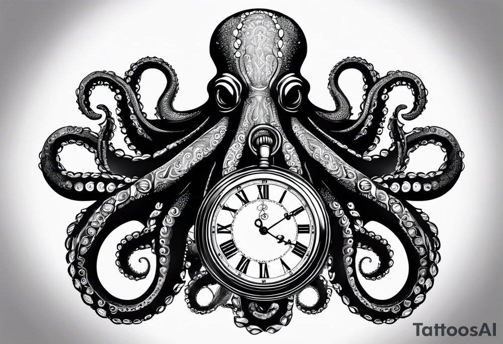 pocket watch wrapped under an aggressive octopus tattoo idea pocket watch wrapped under an aggressive octopus tattoo idea