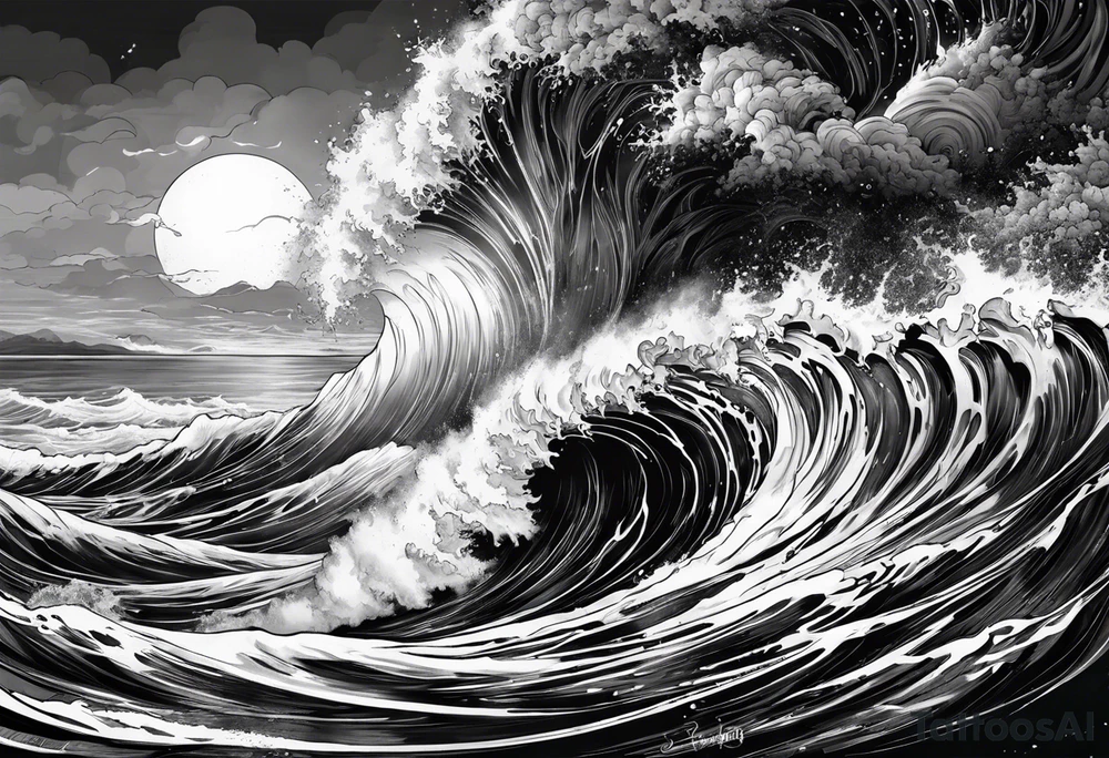 god, stormy sea, full length tattoo idea