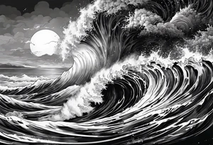 god, stormy sea, full length tattoo idea