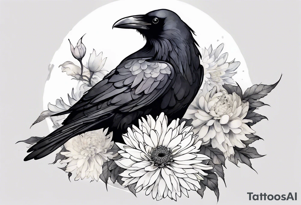 raven with a white chrysanthemum on her chest tattoo idea raven with a white chrysanthemum on her chest tattoo idea