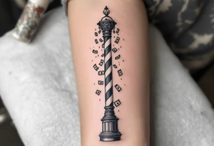 Barber pole with raining money tattoo idea