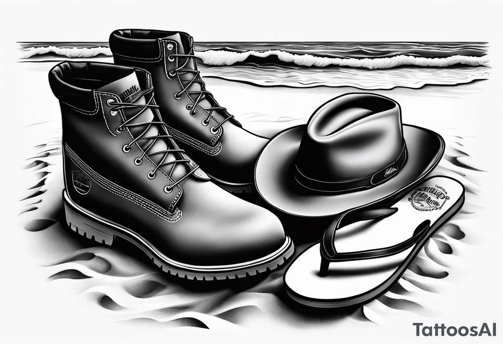 Keep it simple. A pair of timberland boots. two flip flops and a cowboyhat on the Beach. tattoo idea