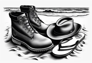 Keep it simple. A pair of timberland boots. two flip flops and a cowboyhat on the Beach. tattoo idea