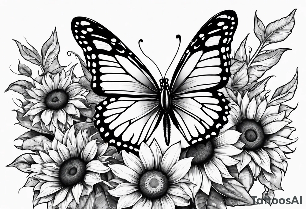 Butterflies and sunflower tattoo idea