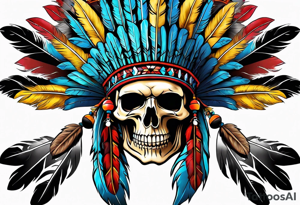 Native American bonnet war chief skull tattoo idea