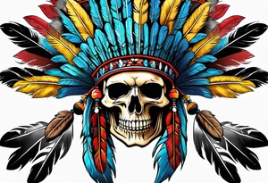 Native American bonnet war chief skull tattoo idea