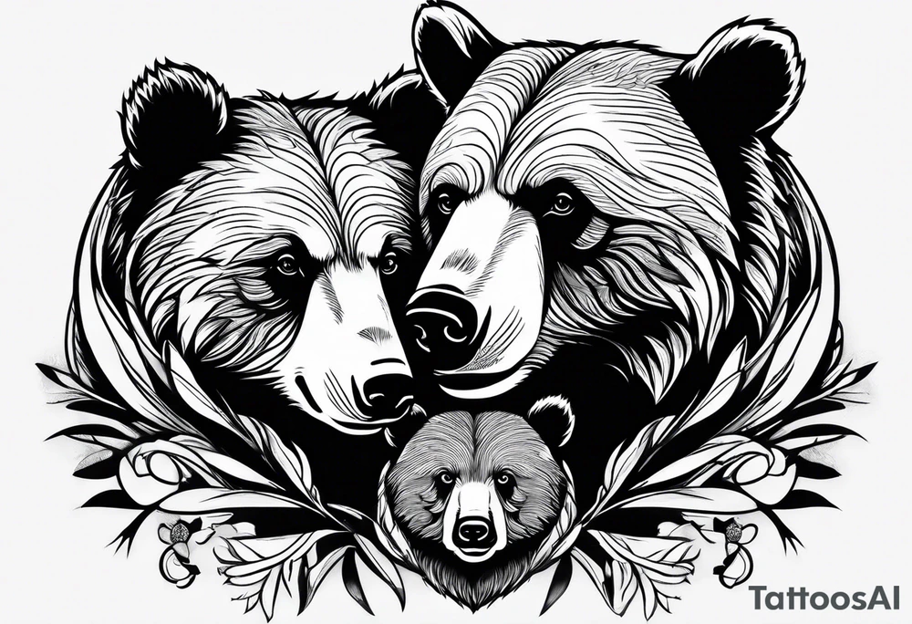 mother bear with cub facing each other tattoo idea