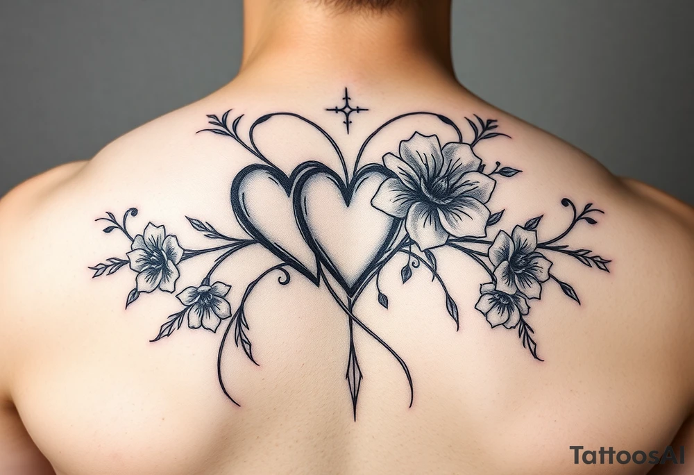 goth hearts and bleeding heart flowers and filigree with long lines tattoo idea