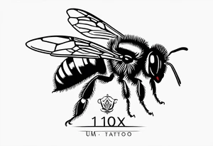bee flying, side view, "10X" text below it tattoo idea