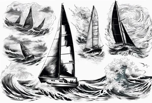 Sailing Catamaran in Rough weather and waves tattoo idea