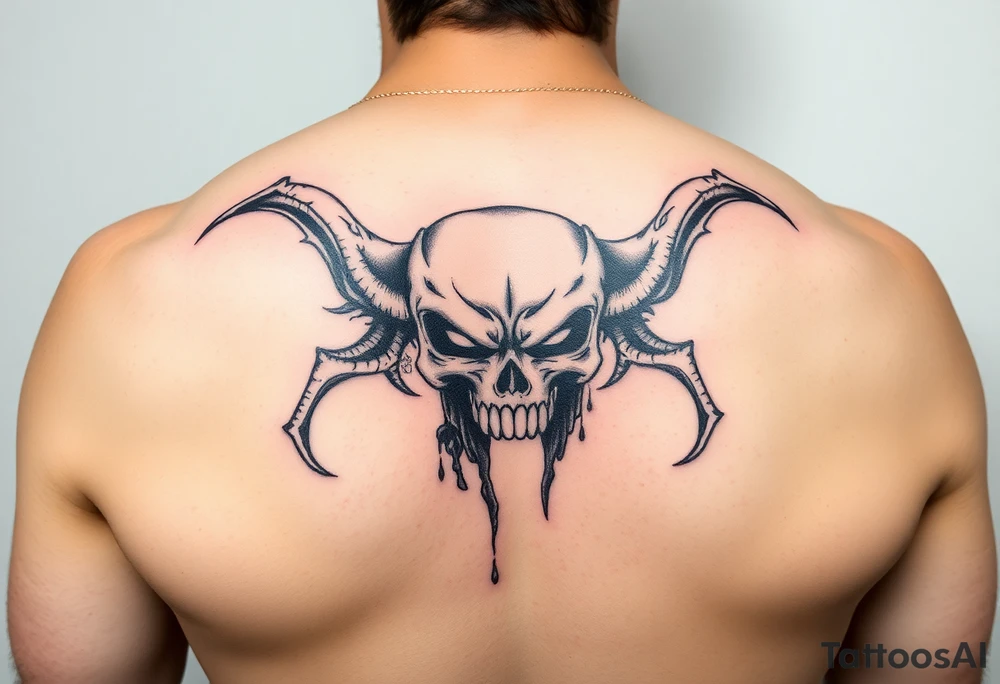 Arm tattoo of a demonic punisher ripped out the skin tattoo idea