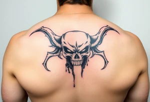 Arm tattoo of a demonic punisher ripped out the skin tattoo idea