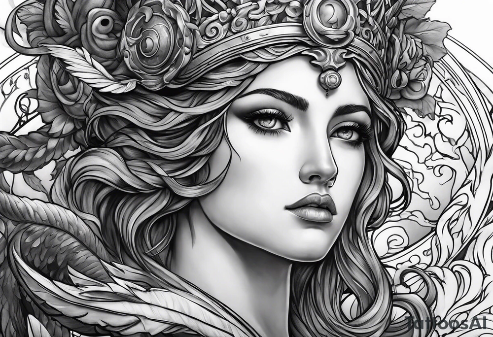 Athena sad looking up at medusa tattoo idea
