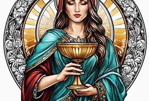 Female saint holding a chalice tattoo idea