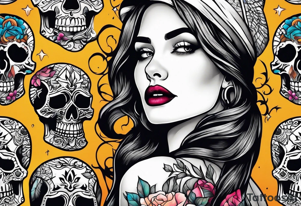 Woman walking out of a graveyard tattoo idea