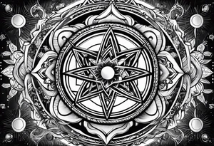 quantum atom with spiritual elements tattoo idea