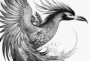 asian elegant long feathered phoenix
with a long neck, with short wings tattoo idea