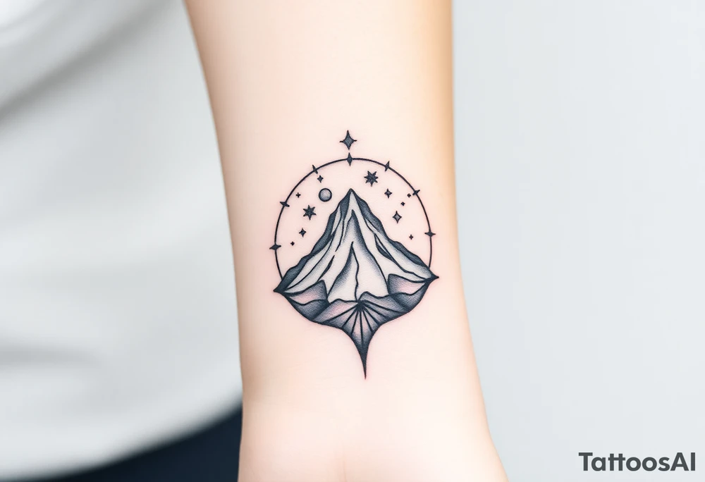 Geometric Volcano within Capricornus star constellation tattoo idea
