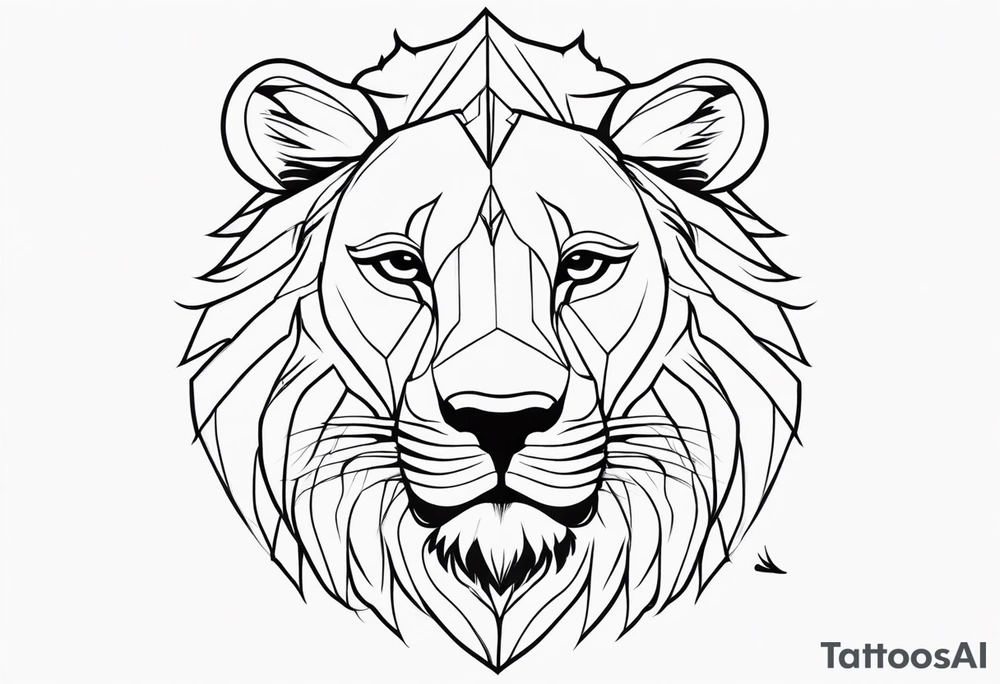 Tete Visage lion coupé en deux avec son bebe avec trait super fin tattoo idea