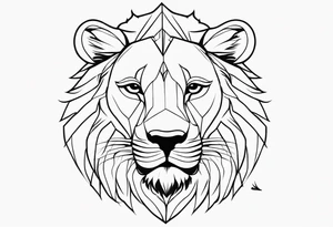 Tete Visage lion coupé en deux avec son bebe avec trait super fin tattoo idea