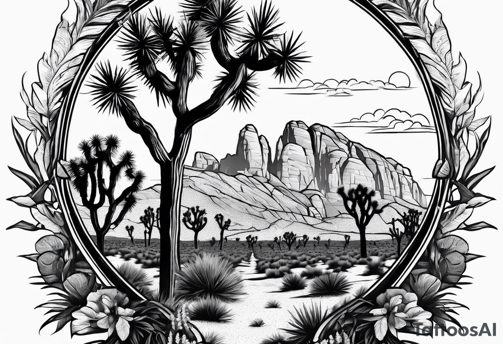 Joshua tree and bushes tattoo idea