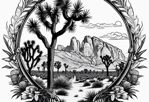 Joshua tree and bushes tattoo idea