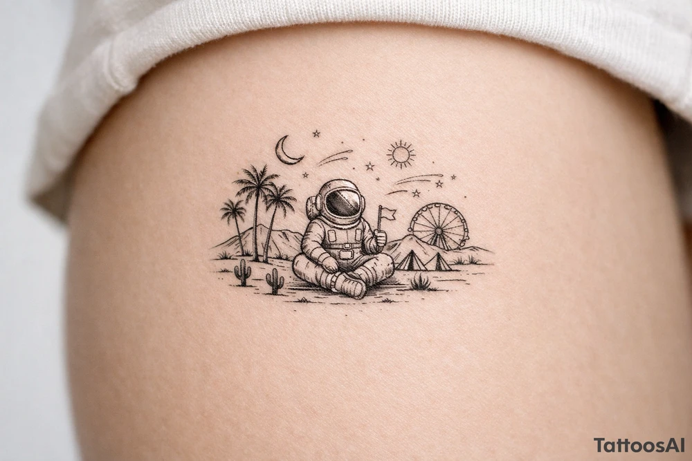 Coachella music festival, without the title of the festival, with astronaut tattoo idea